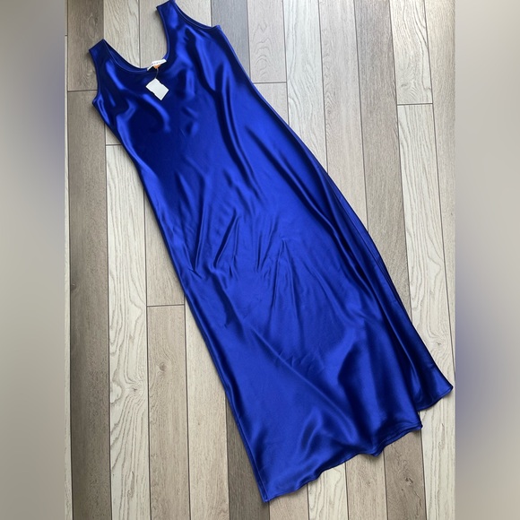 HARARI Blue Satin Maxi Dress - Picture 1 of 4